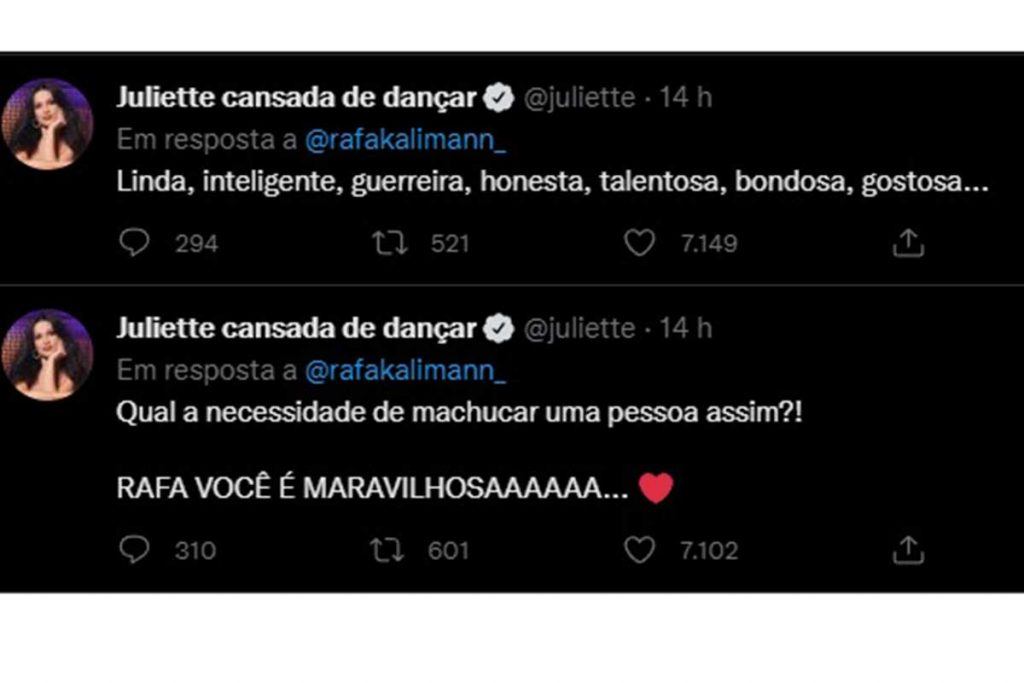 Post de apoio à Rafa Kalimann