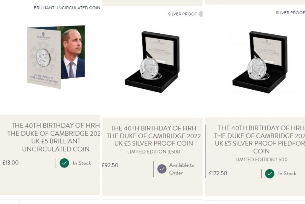 moedas comemorativas Príncipe William