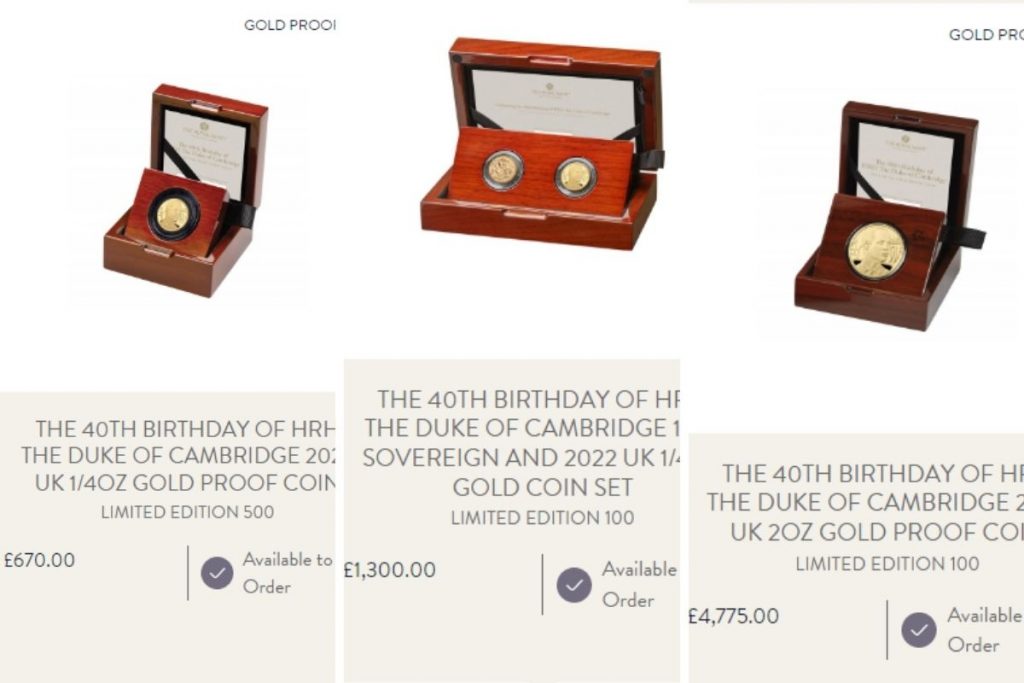moedas comemorativas Príncipe William