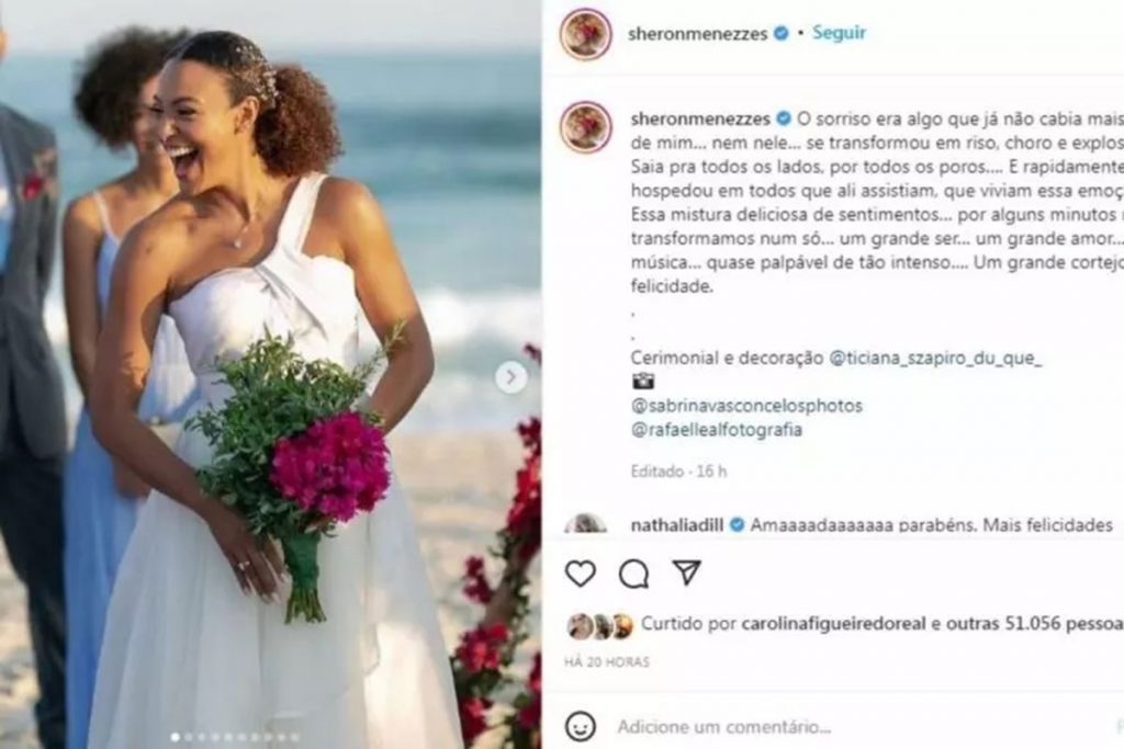 Sheron Menezzes teve um lindo casamento na praia