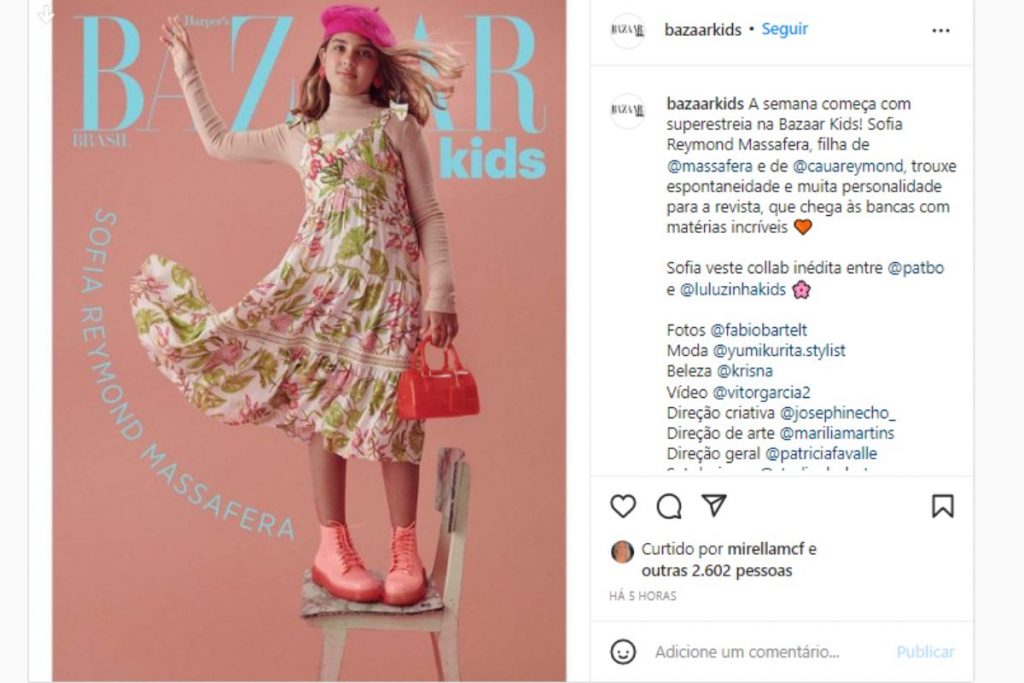 Sofia posando na capa da Bazaar Kids no Instagram