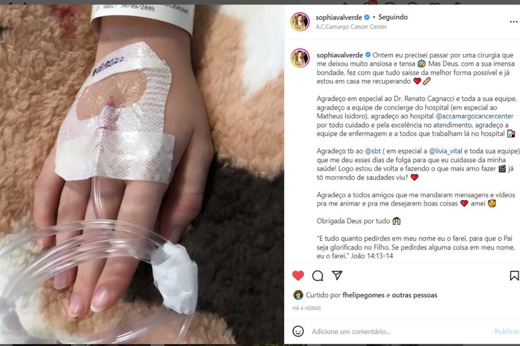 Post de Sophia Valverde no hospital