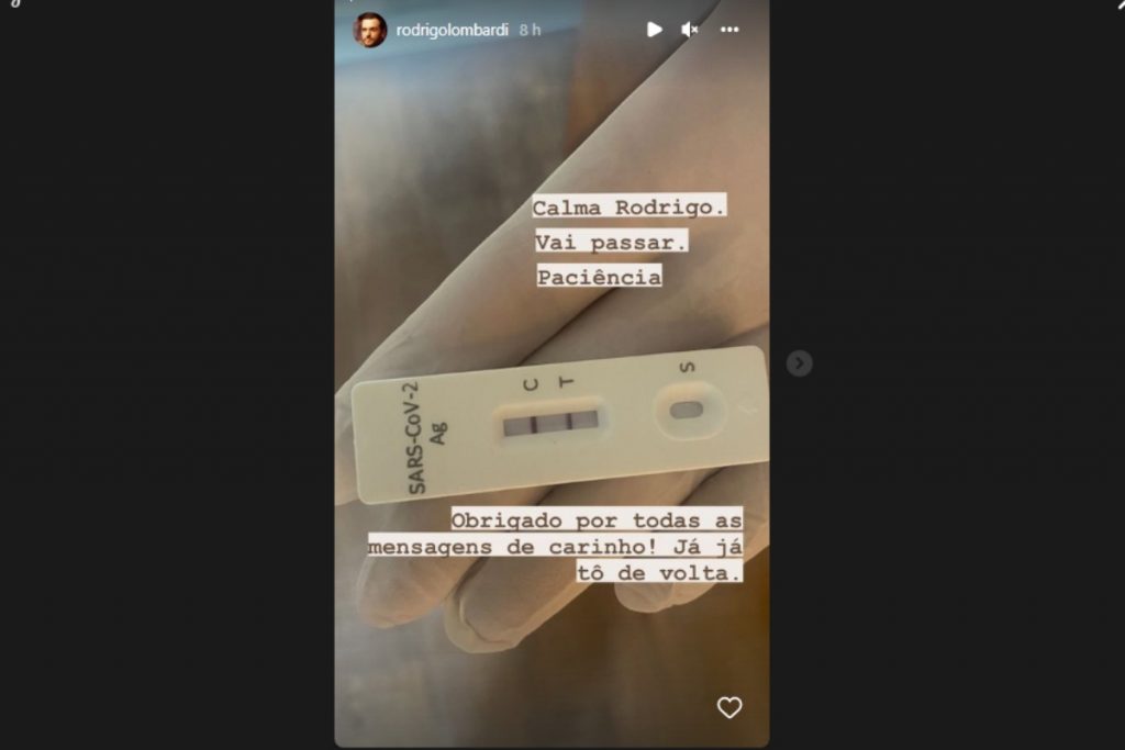 Teste positivo de covid-19 de Rodrigo Lombardi nos stories do Instagram