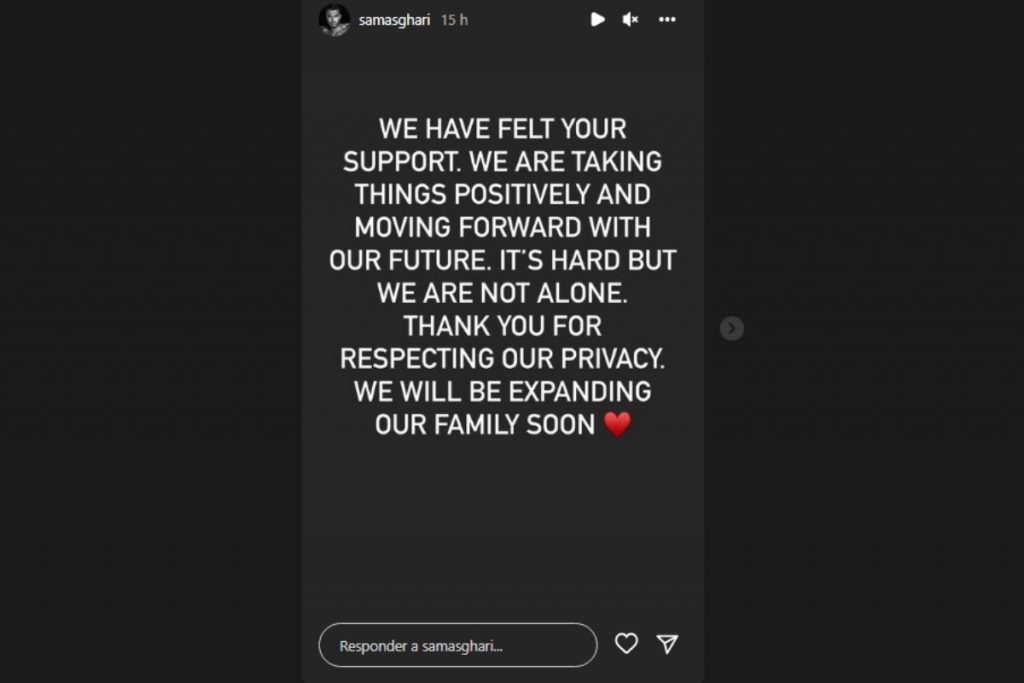 Sam Asghari lamentando aborto espontâneo sofrido por Britney Spears nos stories do Instagram