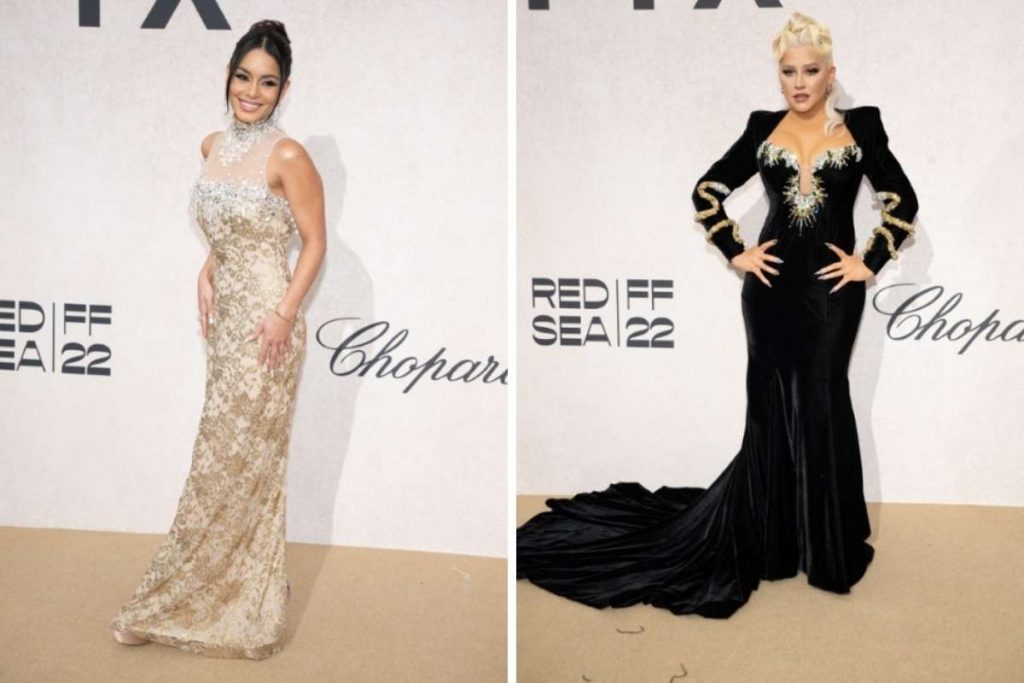 Vanessa Hudgens e Christina Aguilera na amfAR 2022.