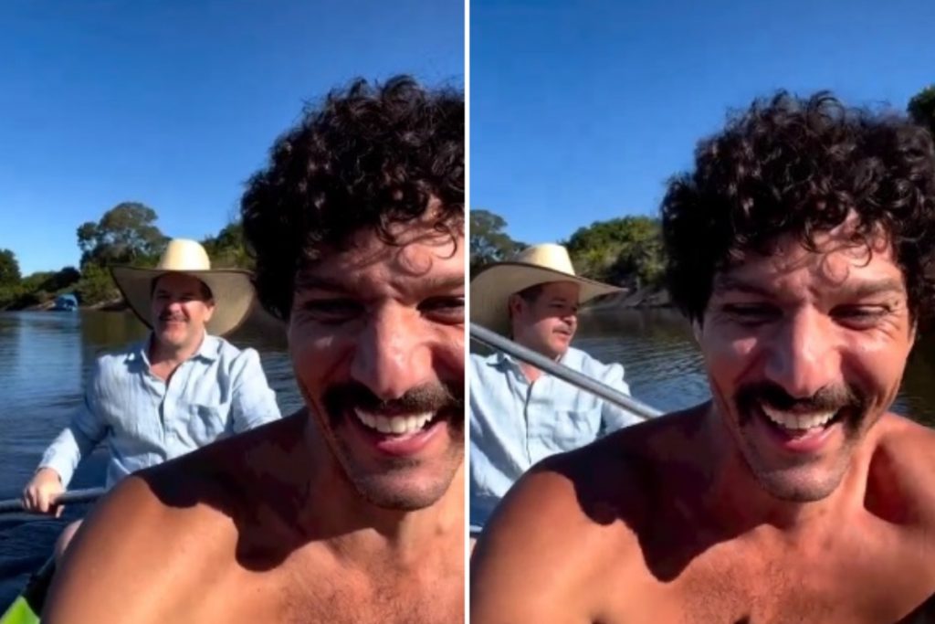 No Pantanal, Murilo Benício brinca com Guito: