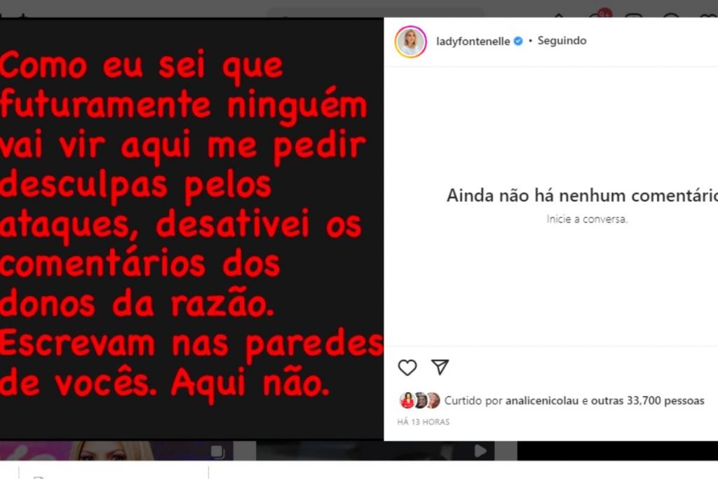 Antônia Fontenelle bloqueou comentários no Instagram