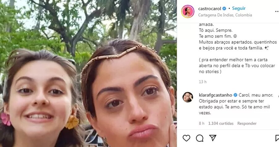 Postagem de Carol Castro sobre Klara Castanho