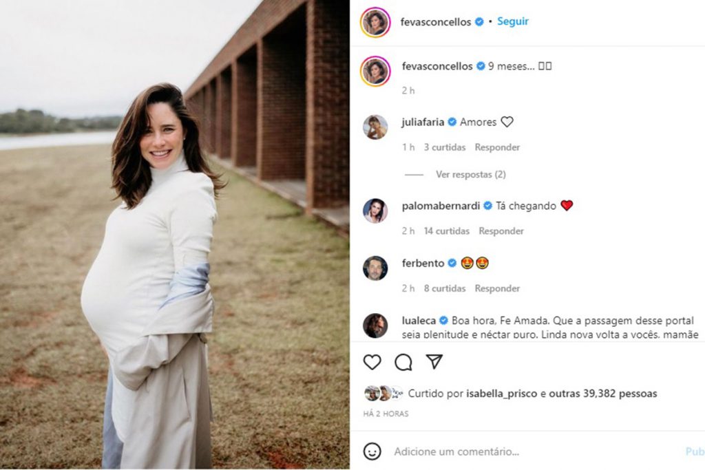 Fernanda Vasconcellos celebra reta final de gestação