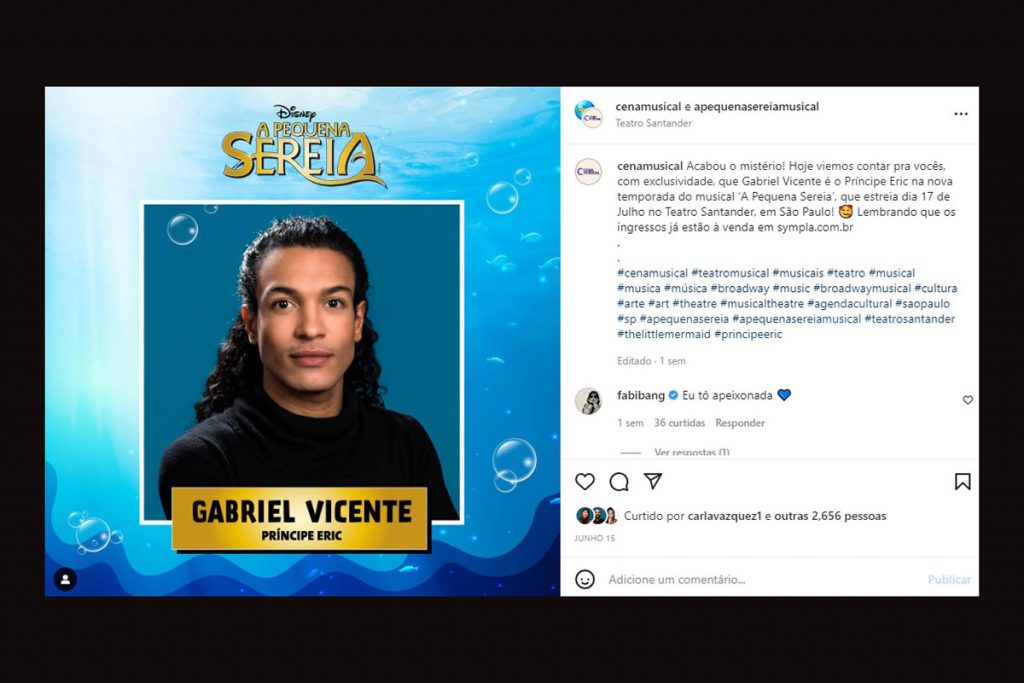 Gabriel Vicente interpreta Príncipe Eric no musical A Pequena Sereia