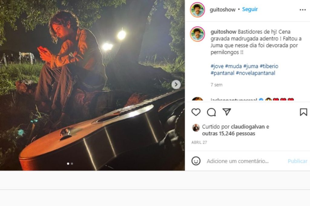 Guito compartilhando fotos dos bastidores de "Pantanal" no Instagram