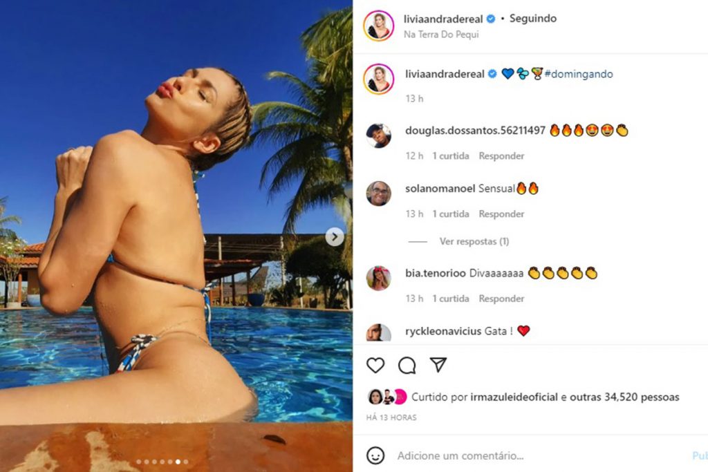 Lívia Andrade curte piscina e mostra corpão