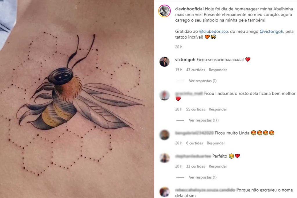 post de Clevinho Santos, com tatuagem que fez em homenagem à Paulinha Abelha