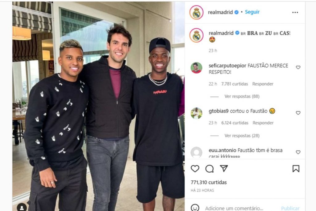 real madrid postando foto de jogadores de futebol sem o faustão na imagem no instagram
