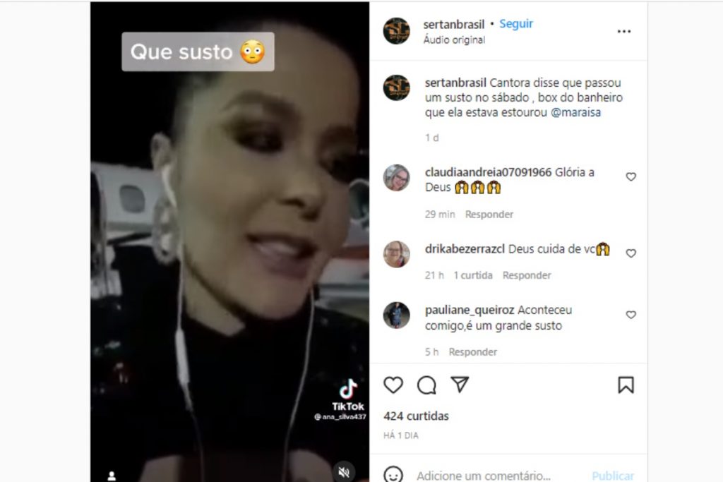 Maraisa revelando acidente com box de vidro de hotel no instagram