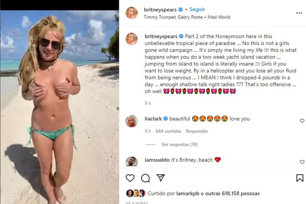 Britney Spears faz topless em lua de mel
