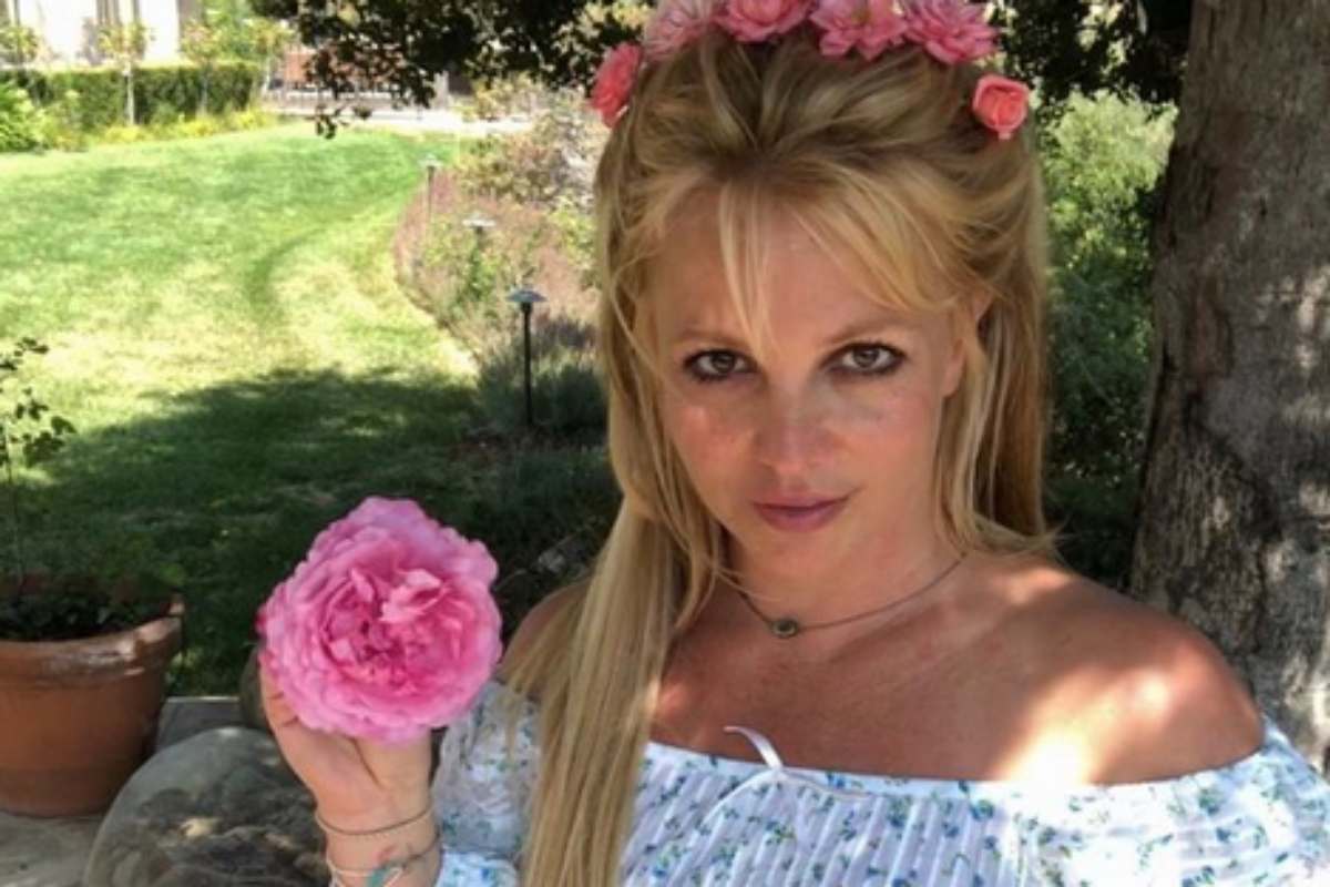 Britney Spears com rosa na mão
