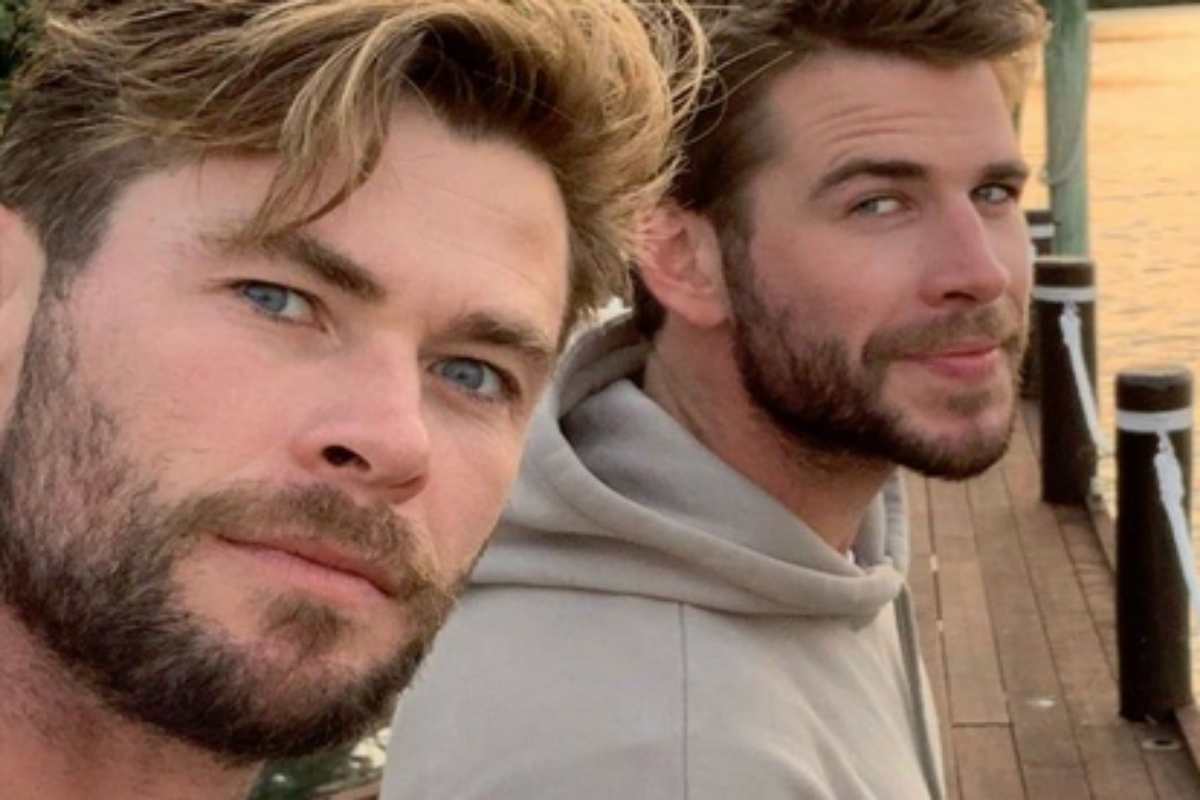 Chris e Liam Hemsworth em selfie no lago