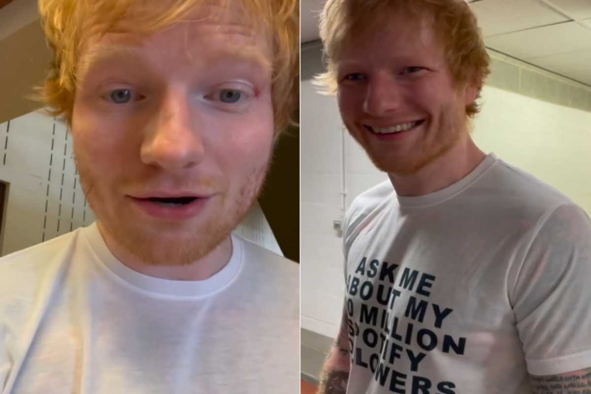 Ed Sheeran com camiseta do Spotify