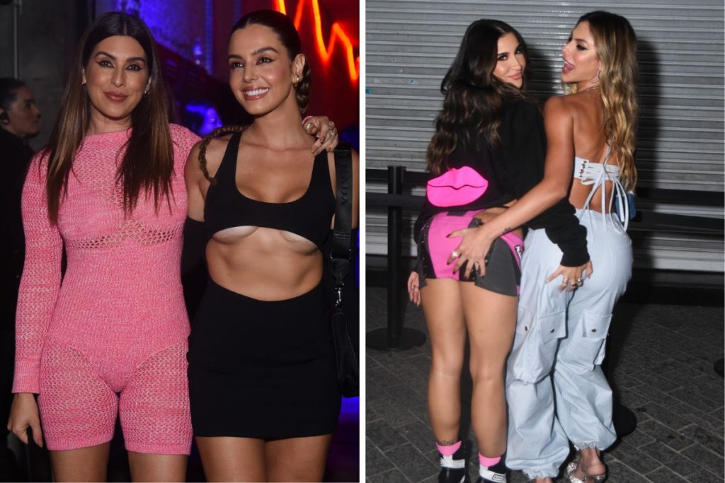 Fernanda Paes Leme, Giovanna Lancelotti, Bianca Andrade e Mari Gonzalez colocando a mão no bumbum uma da outra