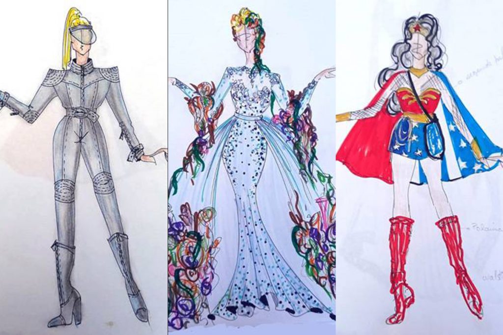 Alguns figurinos usados por Alexandra Richter em peça de teatro