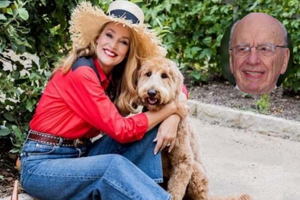 Jerry Hall com um cachorro, Rupert Murdoch