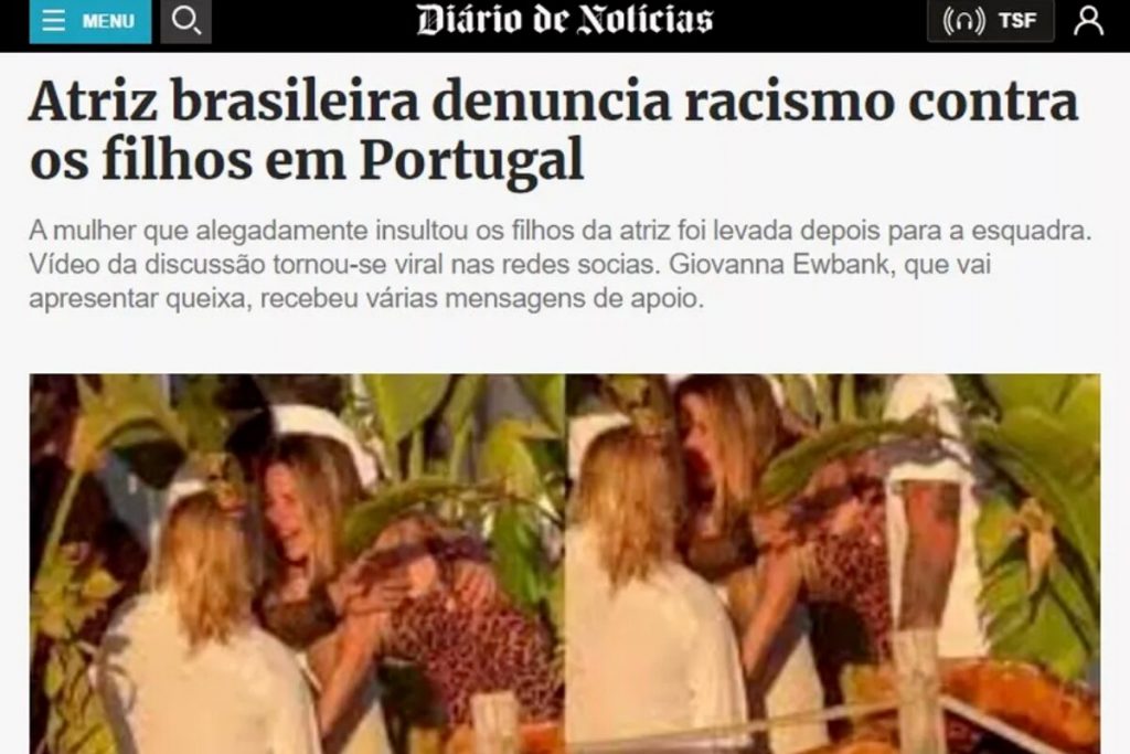 Manchete do jornal Diario de Noticas, sobre ato de racismo contra Titi Bless