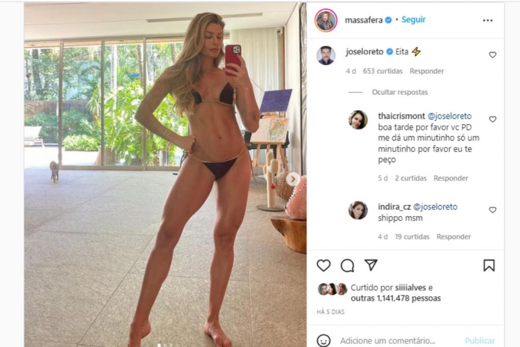 José Loreto elogiando Grazi Massafera de biquíni no Instagram