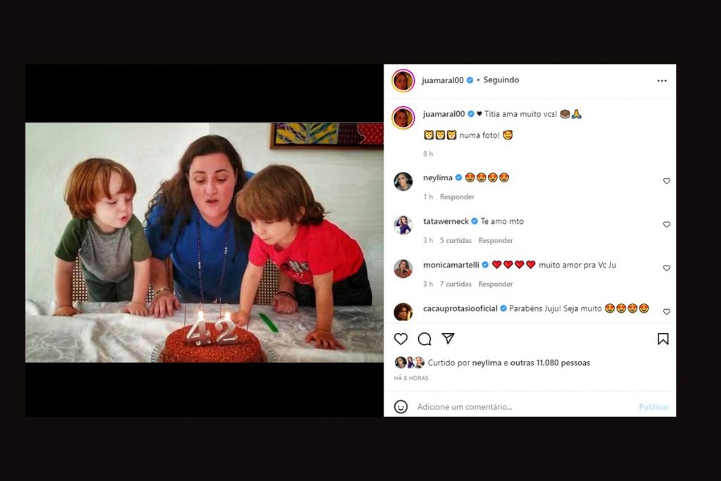 Juliana Amaral comemora aniversário ao lado dos sobrinhos