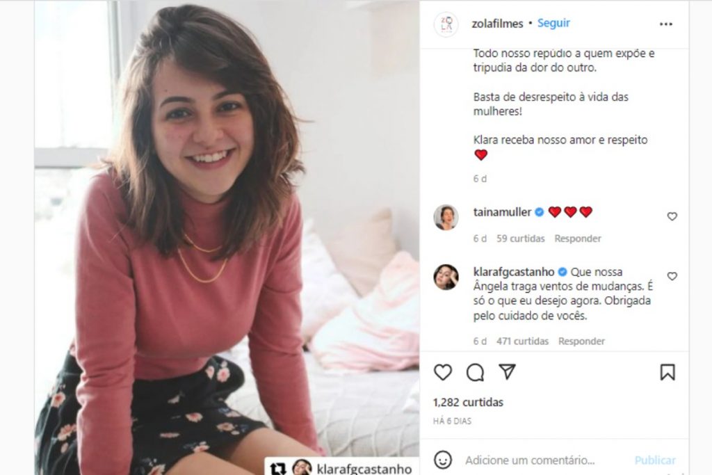 Klara Castanho agradecendo apoio da Zola Filmes no Instagram