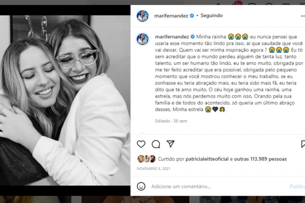 Post de Mari Fernandez para Marília Mendonça