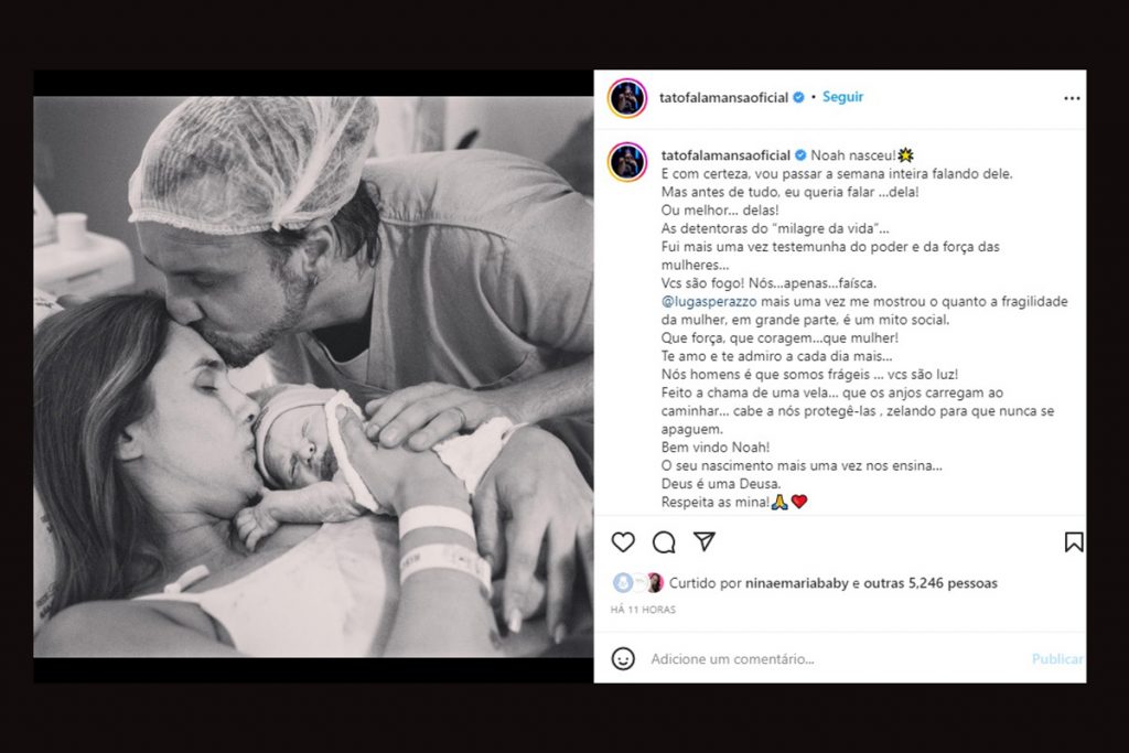 Tato anunciou o nascimento de Noah, seu quarto filho