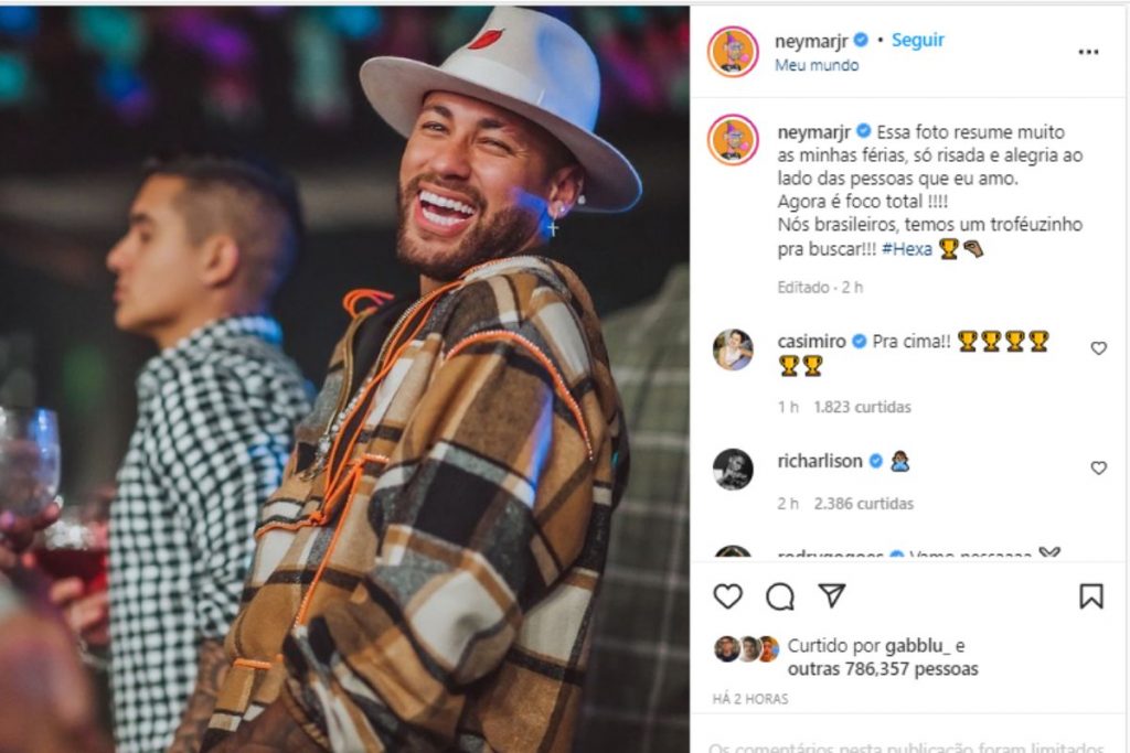 Neymar anunciando fim de suas férias no instagram