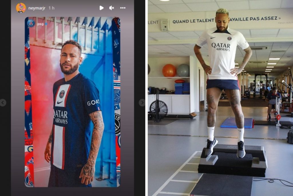 Neymar publica story com a camisa do PSG e clube posta foto de Neymar treinando na academia
