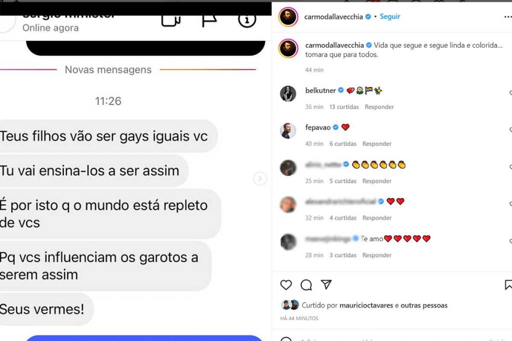 Post de Carmo Dalla Vecchia, mostrando ataque homofóbico