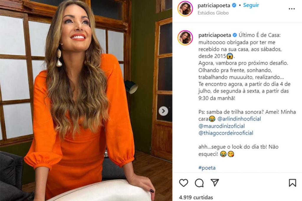 Post de Patrícia Poeta, na despedida do É de Casa