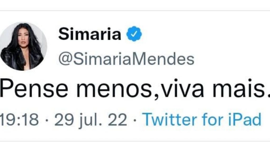 Postagem de Simaria no Twitter