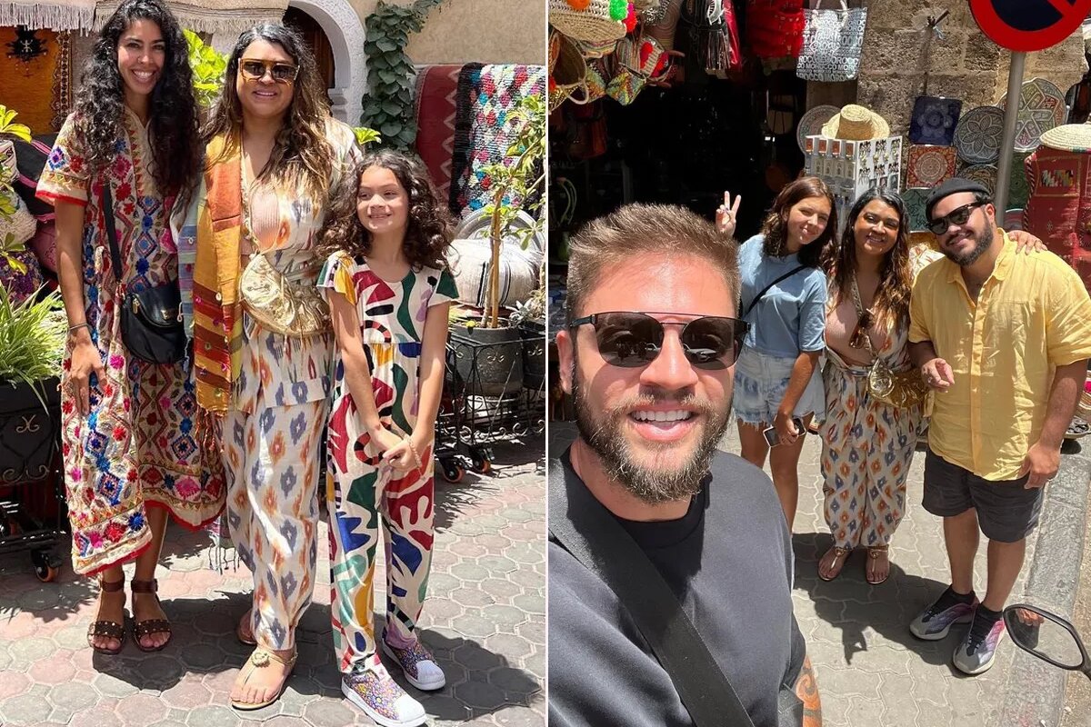 Preta Gil com vestido colorido e a família em Marrocos
