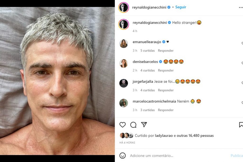 Reynaldo Gianecchini aparece sem barba nas redes sociais