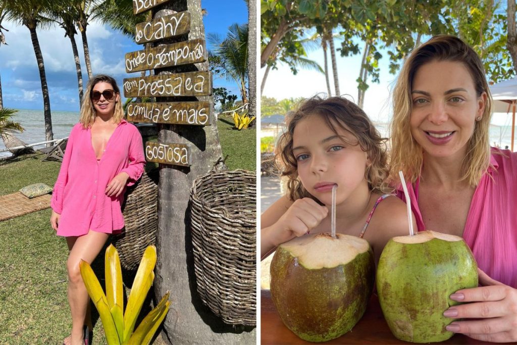 Sheila Mello em Prado, na Bahia, com a filha Brenda