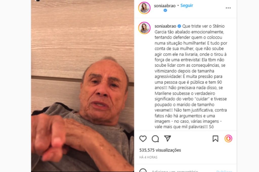 Sonia Abrão lamentando Stenio Garcia defender esposa no Instagram