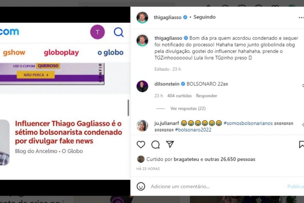 Thiago Gagliasso faz post no Instagram falando de condenação
