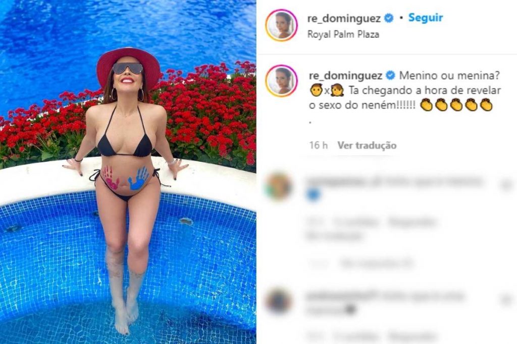 Renata Dominguez mostrando barriga de grávida na piscina Postagem Instagram