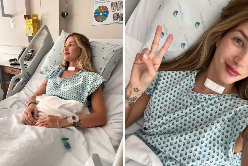 Aline Gotschalg em cama de hospital 
