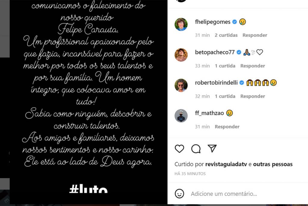 Comunicadodo falecimento de Felipe Carauta