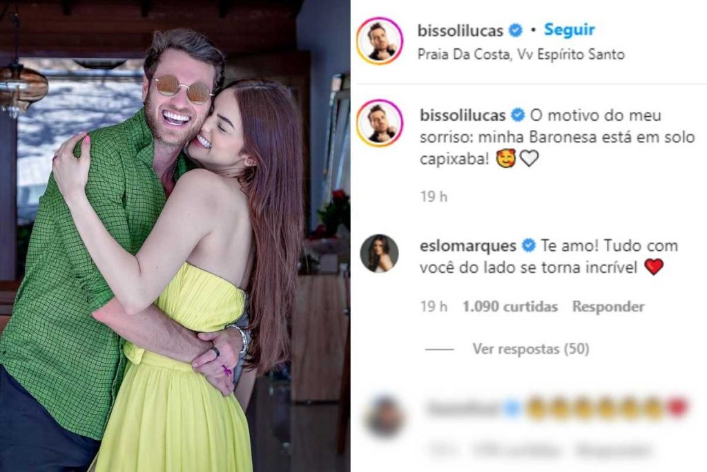 Publicação Instagram Lucas Bissoli e Eslovênia Marques abraçados
