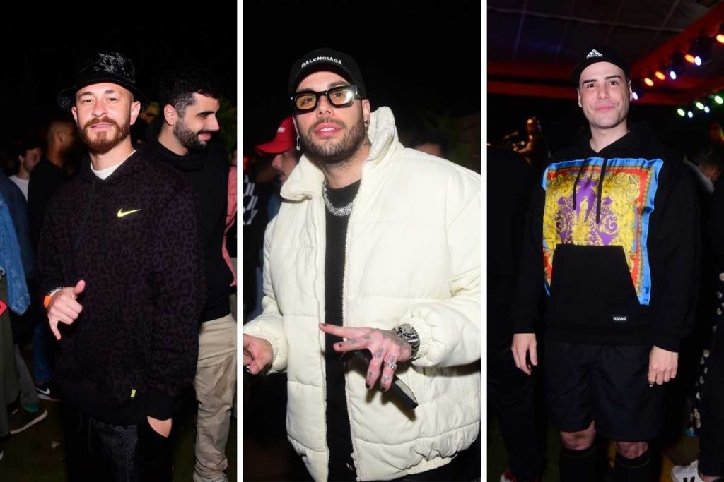 fotomontagem de fred, gui araújo e luiz bacci na festa farofada