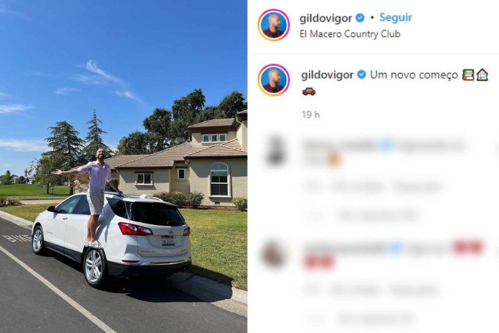Postagem no Instagram Gil do Vigor carro próprio Estados Unidos