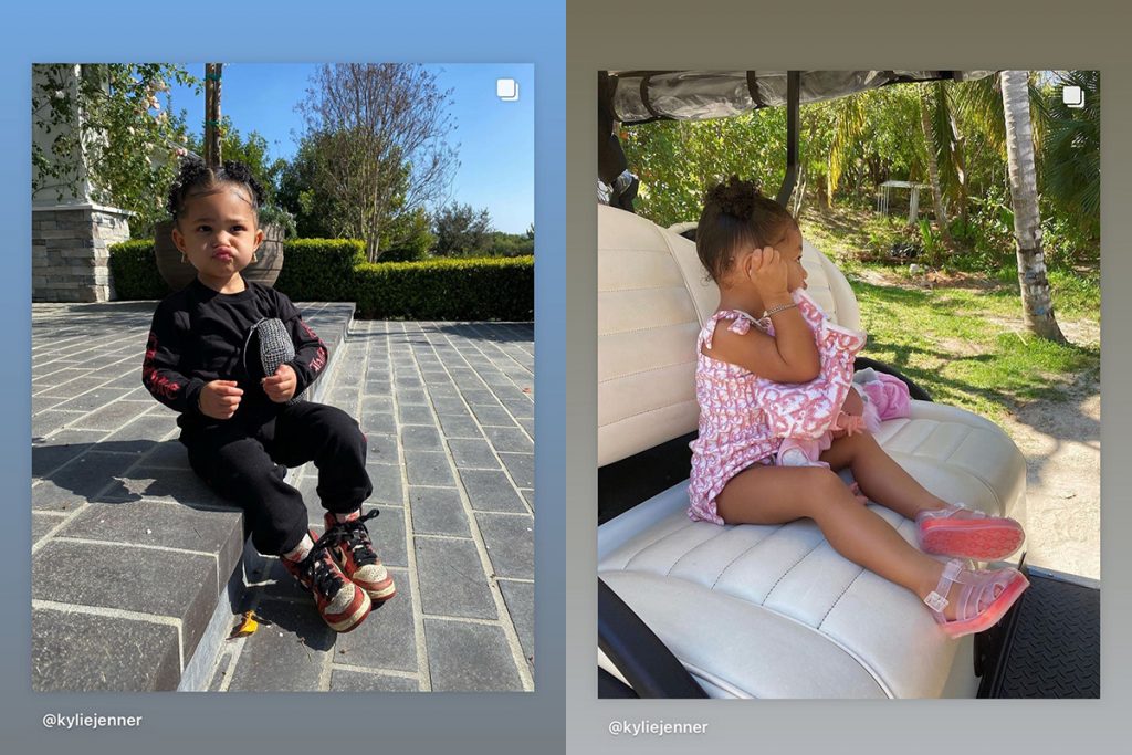 Kylie Jenner mostra fotos da filha com roupas grifadas