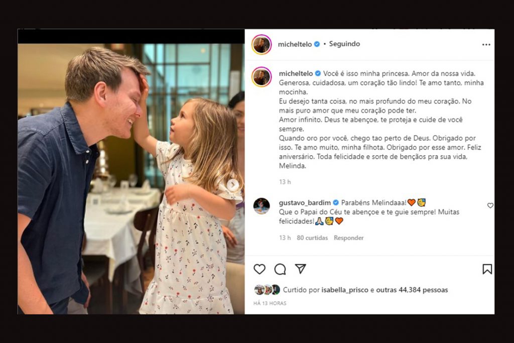 Michel Teló se declara para a filha Melinda